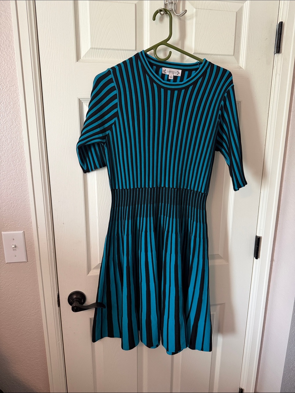 Nanette Lepore Black and Teal Striped Knit Top